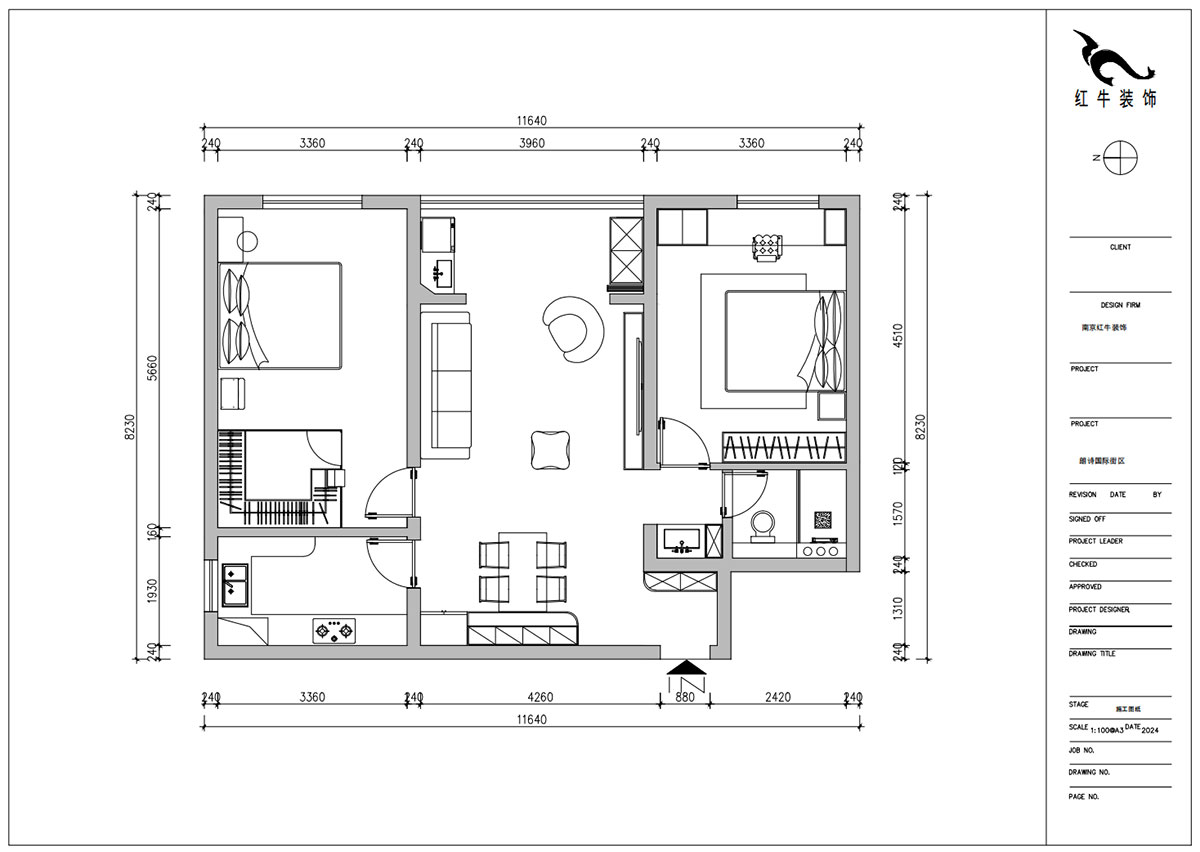 朱明琪｜朗诗国际街区中园6-1-602-100㎡-现代原木风格｜2室1厅1卫｜老房装修｜定制家｜全包11万｜00_02平面布置图